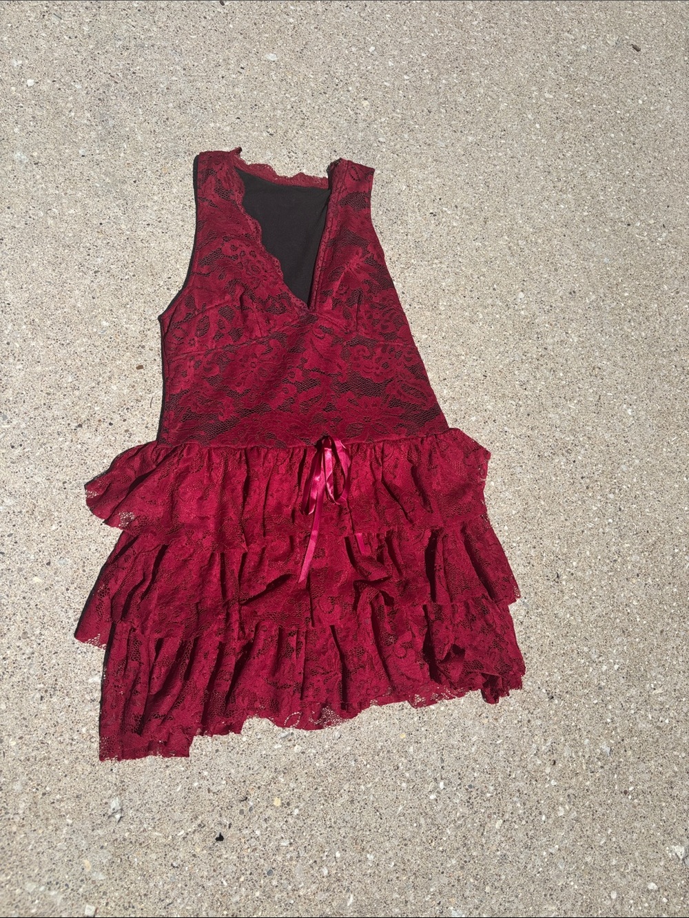 Red Lace Tiered Ruffle Mini Dress